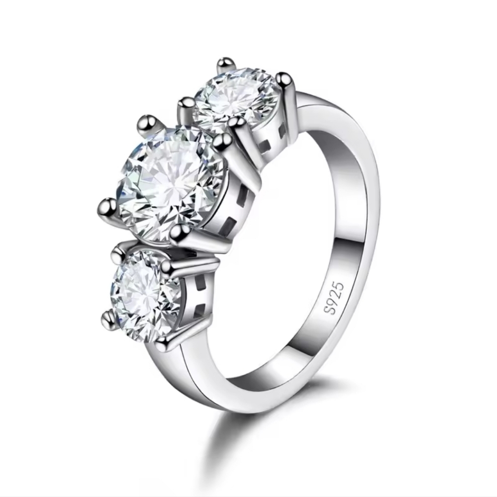 925 Sterling Silver Triple Stone Ring